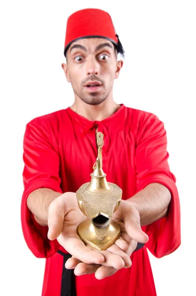 Turk man with lamp on white — Stock Photo, Image