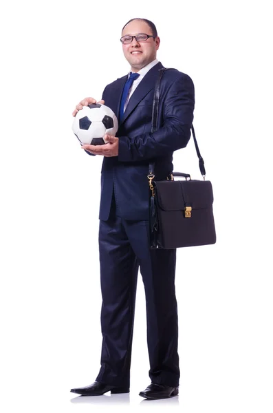 Mann mit Fußball isoliert auf Weiß — Stockfoto