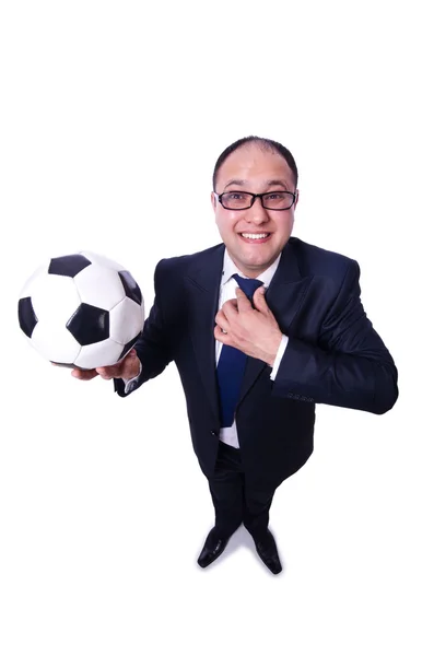 Бізнесмен з футболом на білому — стокове фото