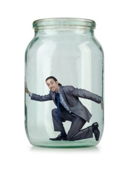 Cam Kavanoz içinde genç işadamı