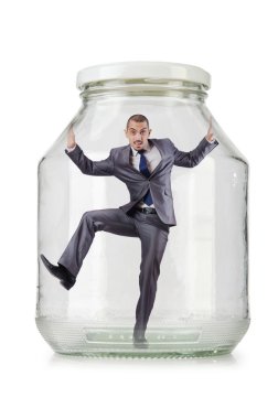 Cam Kavanoz içinde genç işadamı