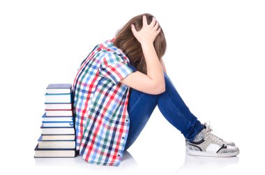 Beyaz kitapları olan kız öğrenci.