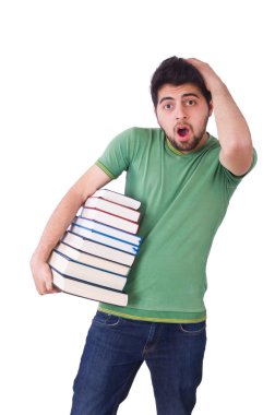 Beyaz hakkında bir sürü kitabı olan bir öğrenci.