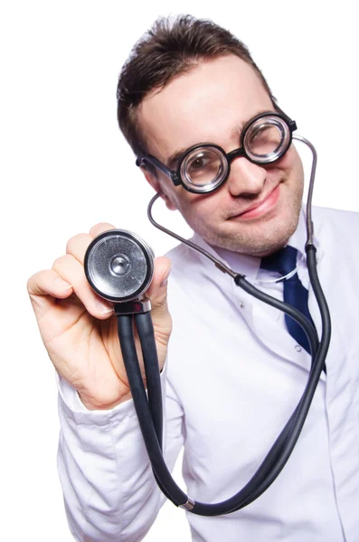 Grappige dokter geïsoleerd op de witte — Stockfoto