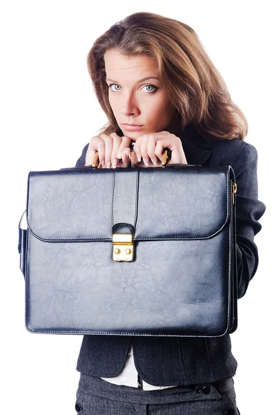 Geschäftsfrau mit Aktentasche auf Weiß — Stockfoto
