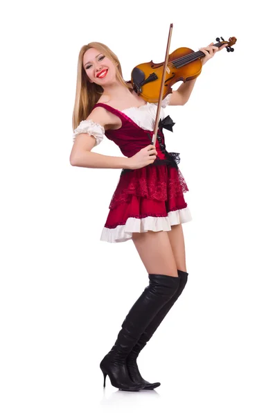 Menina tocando violino no branco — Fotografia de Stock