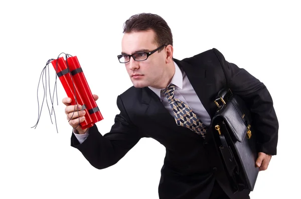 Businessman with dynamite isolated on white — Stock Photo, Image