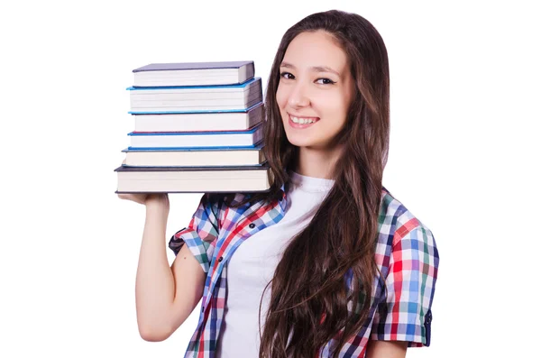 Student with books isolated on white — Stock Photo, Image
