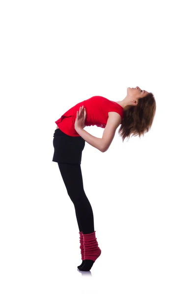 Young gymnast exercising on white — Stock Photo, Image