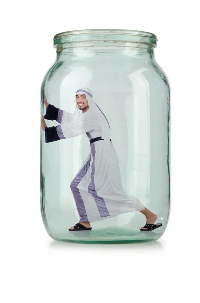 Hombre de negocios árabe en frasco de vidrio — Foto de Stock