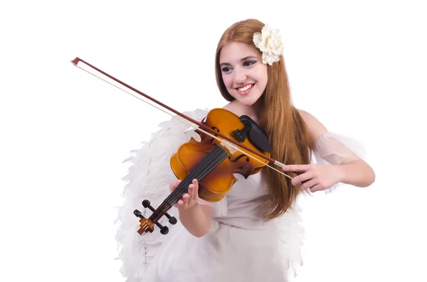 Young violin player isolated on white — Stock Photo, Image