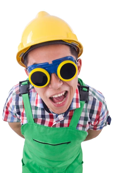 Funny construction worker isolated on white — Stock Photo, Image