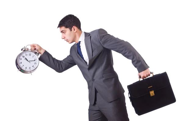 Homme d'affaires avec horloge isolé sur blanc — Photo