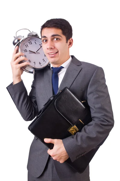 Homme d'affaires avec horloge isolé sur blanc — Photo