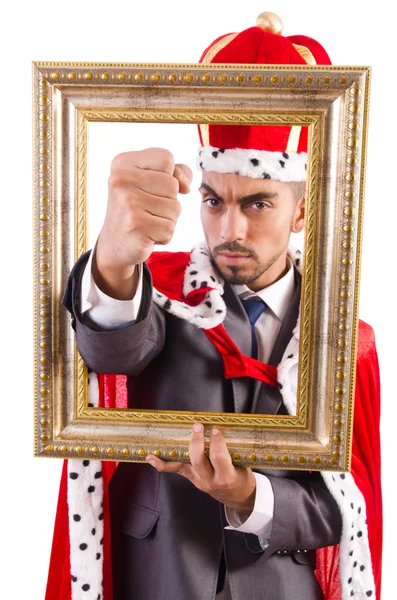 King with picture frame on white — Stock Photo, Image