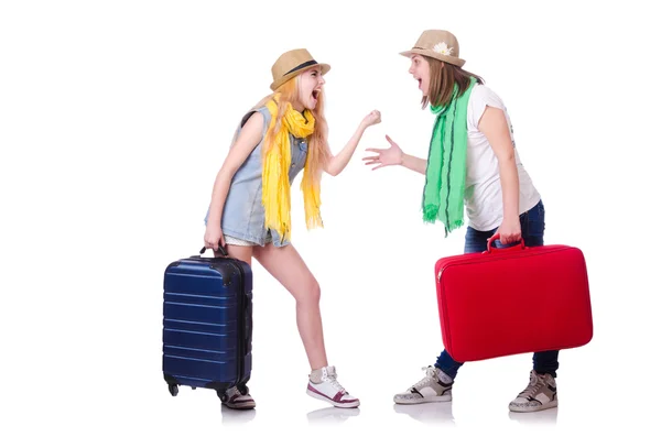 Par de jovens estudantes viajando — Fotografia de Stock