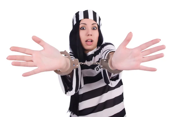 Prisoner in striped uniform on white — Stock Photo, Image