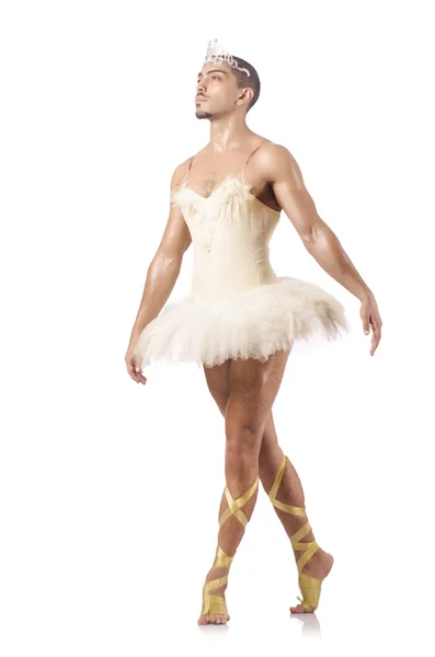 Uomo in tutù balletto isolato su bianco — Foto Stock