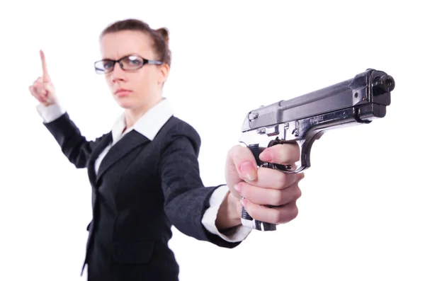 Woman with gun isolated on white — Stock Photo, Image