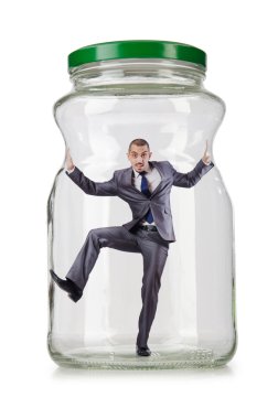 Cam Kavanoz içinde genç işadamı