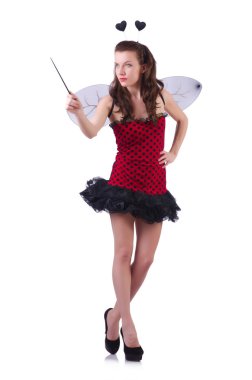 Arı kostümlü kadın, beyaz tenli.