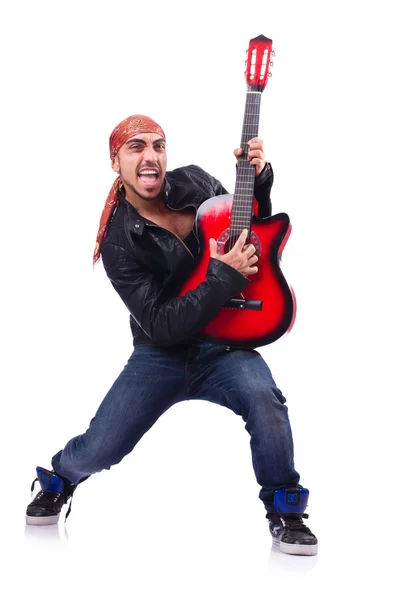 Guitar player isolated on the white — Stock Photo, Image