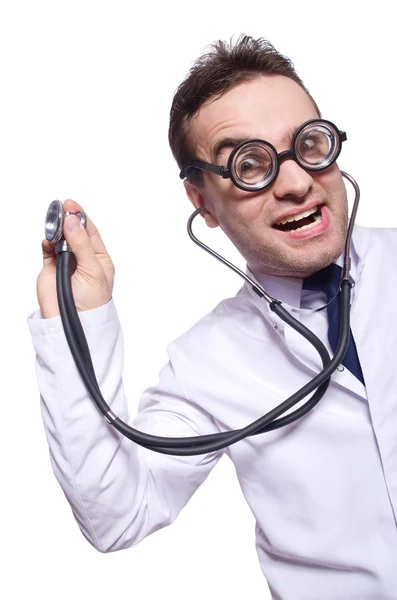 Grappige dokter geïsoleerd op de witte — Stockfoto