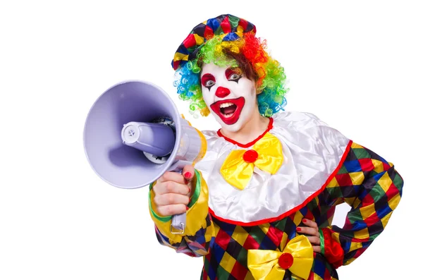 Clown med högtalare på vit — Stockfoto