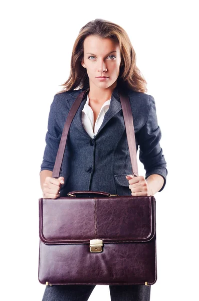 Бізнес-леді з портфелем на білому — стокове фото