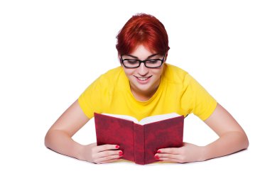 Beyaz kitapları olan kız öğrenci.