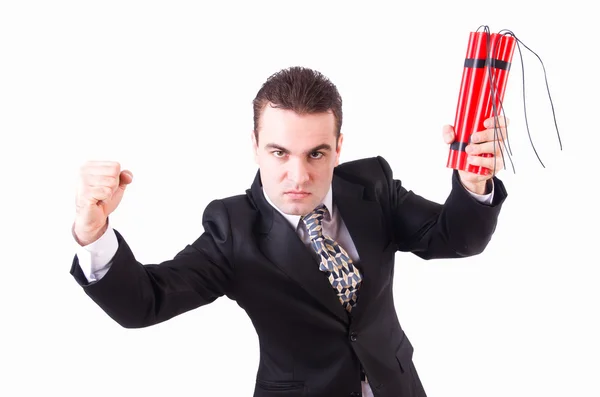 Businessman with dynamite isolated on white — Stock Photo, Image