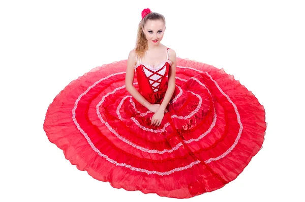 Κορίτσι με κόκκινο φόρεμα χορού χορού — Φωτογραφία Αρχείου