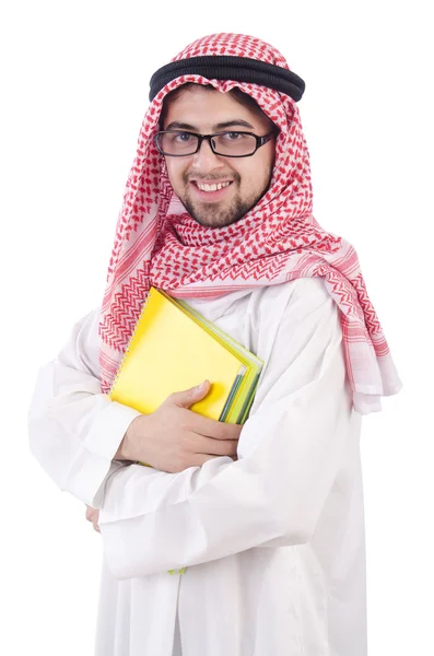 Arap öğrenci beyazlar içinde izole. — Stok fotoğraf