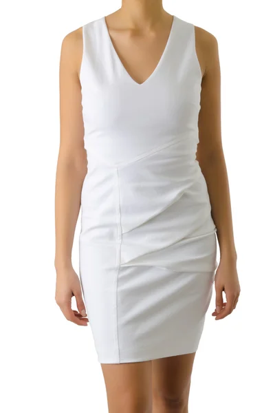 Frau im Modekleidungskonzept auf Weiß — Stockfoto