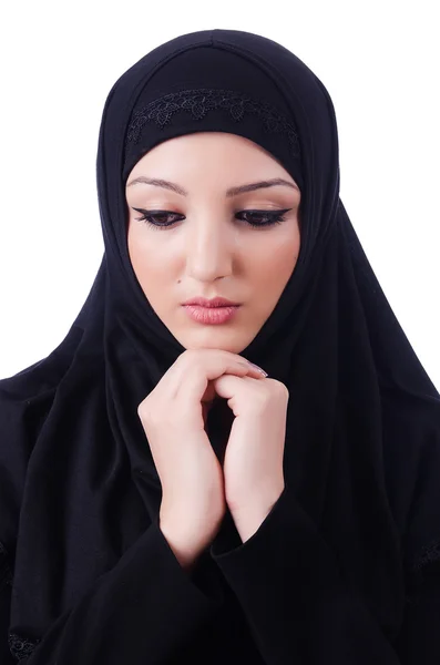 穆斯林女青年头戴头巾，头戴白色头巾 — 图库照片