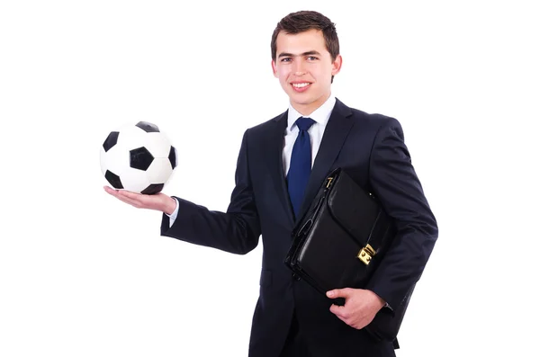 Homme avec football isolé sur blanc — Photo