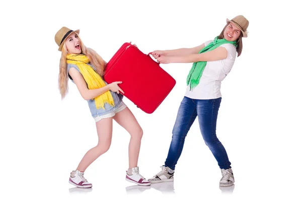 Pair of young students travelling — Stock Photo, Image