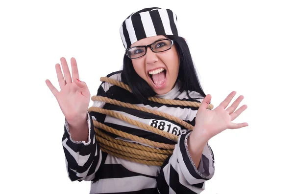 Prisoner in striped uniform on white — Stock Photo, Image