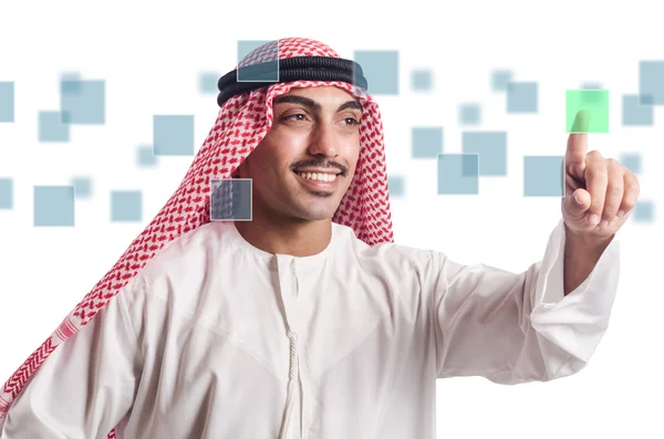 Arab pressing virtual buttons — Stock Photo, Image