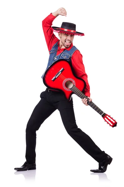 Guitar player isolated on the white — Stock Photo, Image