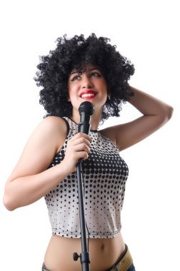 pop yıldızı beyaz üzerinde mikrofon ile