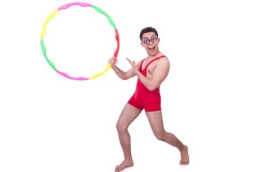 hula hoop beyaz ile komik sporcu