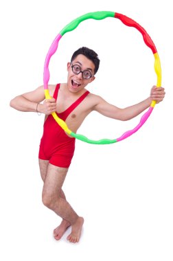 hula hoop beyaz ile komik sporcu