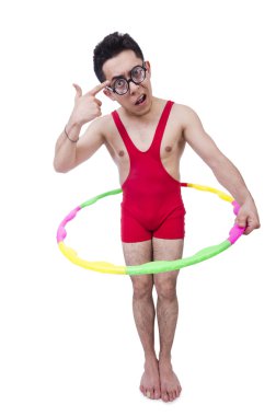 hula hoop beyaz ile komik sporcu