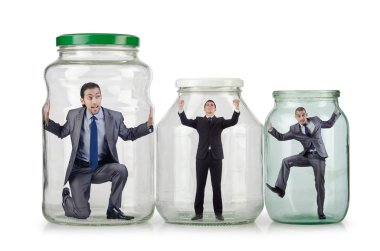 Cam Kavanoz içinde genç işadamı