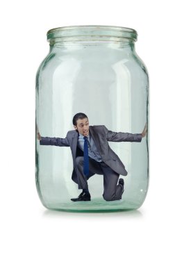 Cam Kavanoz içinde genç işadamı