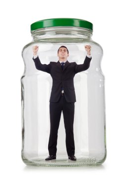 Cam Kavanoz içinde genç işadamı