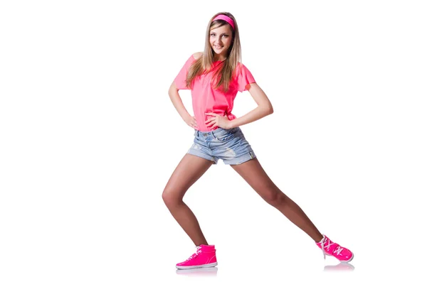 Young woman doing exercises on white — Stock Photo, Image