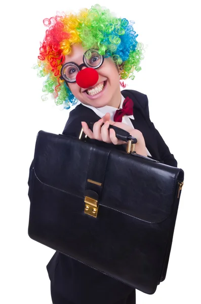 Frau Clown Geschäftsfrau isoliert auf weiß — Stockfoto