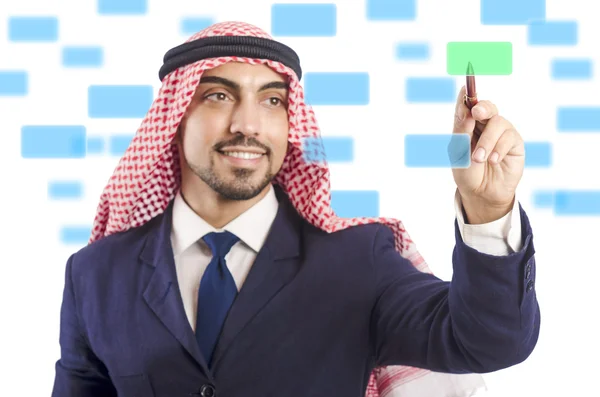 Arabiska man trycka virtuella knappar — Stockfoto